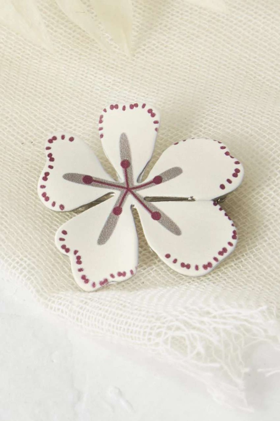 Accessories & Home * | Painted Flower Pins Ivory/Deep Zinnia